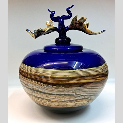 GBG-014 Round Vessel, Strata Cobalt $1695 at Hunter Wolff Gallery